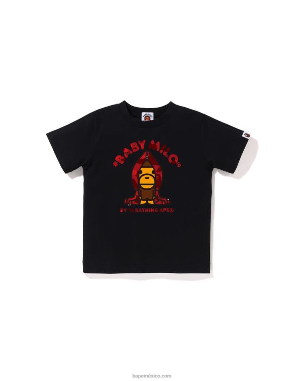 camiseta con capucha milo de camuflaje de color niños A Bathing Ape 00RH1430 negro