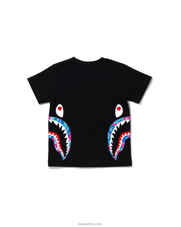 camiseta con diseño de tiburón y camuflaje marmolado niños A Bathing Ape 00RH1613 negro