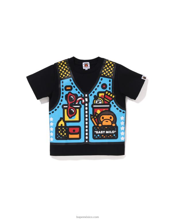 camiseta con estampado de chaleco de pesca baby milo niños A Bathing Ape 00RH1315 negro