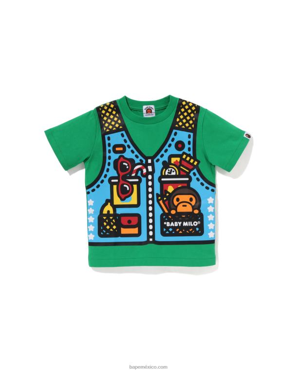 camiseta con estampado de chaleco de pesca baby milo niños A Bathing Ape 00RH1317 Esmeralda