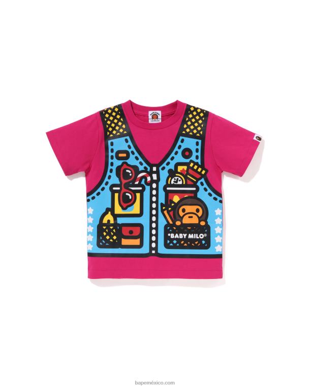 camiseta con estampado de chaleco de pesca baby milo niños A Bathing Ape 00RH1318 rosa carmín
