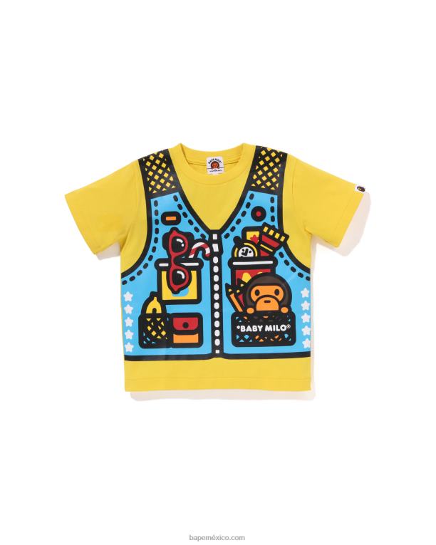camiseta con estampado de chaleco de pesca baby milo niños A Bathing Ape 00RH1321 amarillo
