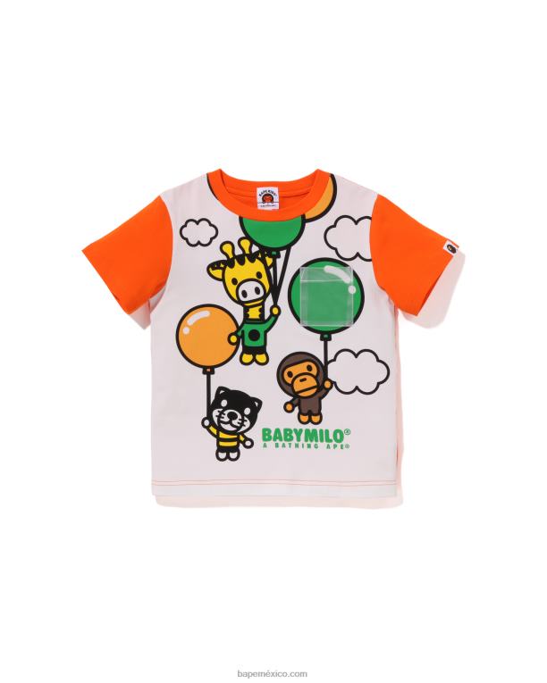 camiseta con globos de baby milo friends niños A Bathing Ape 00RH1301 naranja