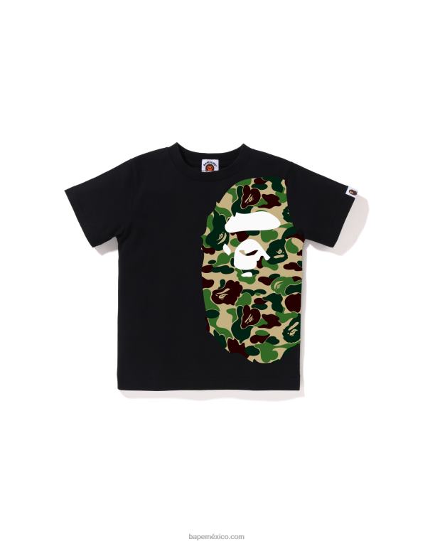 camiseta de cabeza grande con lado camuflado abc niños A Bathing Ape 00RH1290 negro