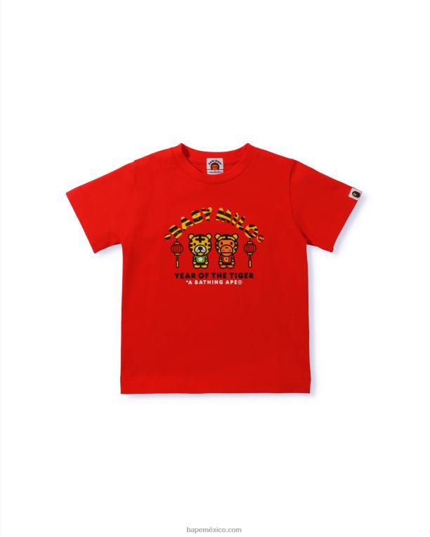 camiseta del año del tigre bebé milo niños A Bathing Ape 00RH1745 rojo brillante