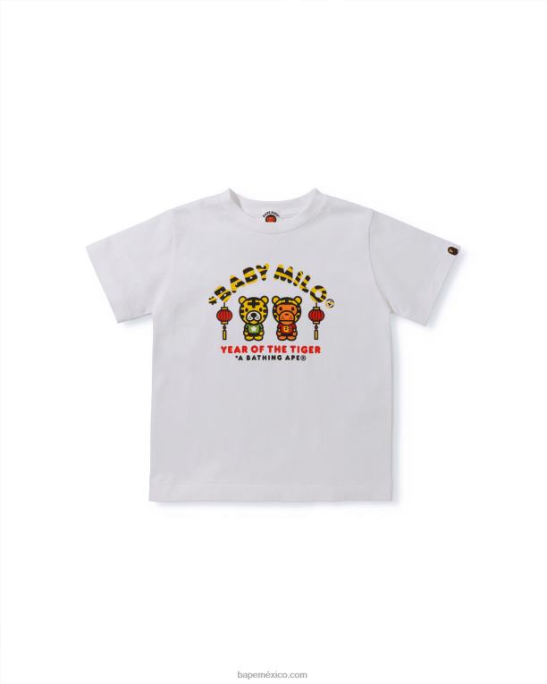 camiseta del año del tigre bebé milo niños A Bathing Ape 00RH1746 blanco
