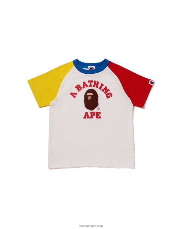 camiseta raglán de la universidad niños A Bathing Ape 00RH1521 blanco
