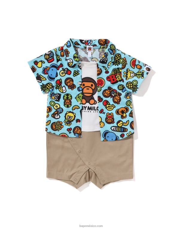 baby milo camisa de frutas mixtas peleles en capas niños A Bathing Ape 00RH1312 azul claro