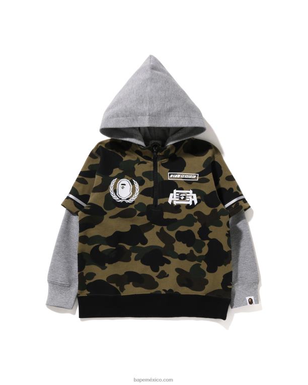 1st camo racing sudadera con capucha a capas niños A Bathing Ape 00RH1668 ejercito verde
