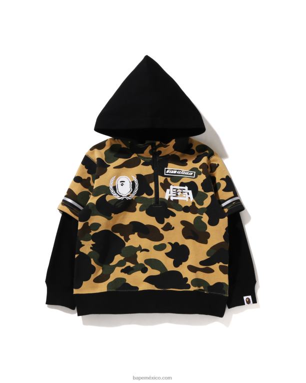 1st camo racing sudadera con capucha a capas niños A Bathing Ape 00RH1669 amarillo