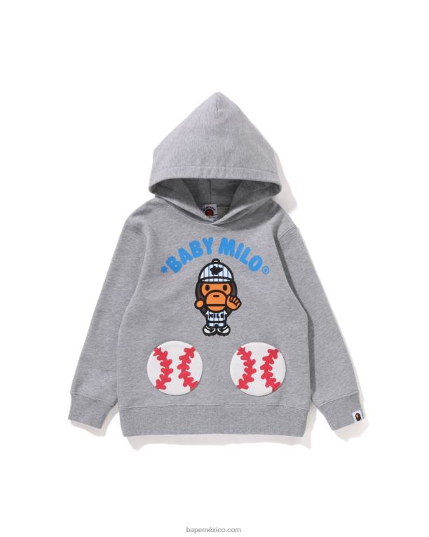 bebé milo béisbol sudadera con capucha niños A Bathing Ape 00RH1556 gris