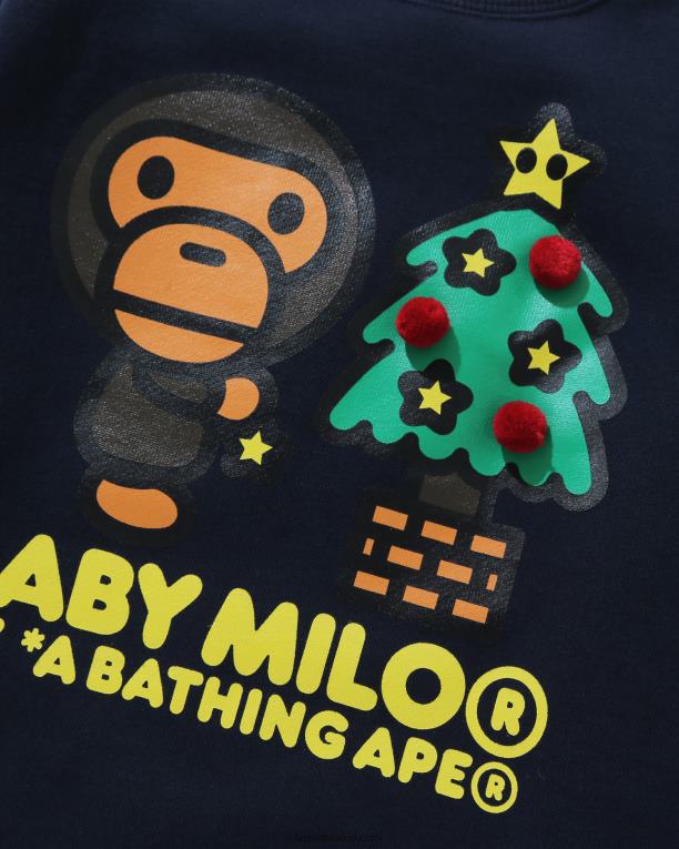sudadera baby milo con cuello redondo y árbol de navidad niños A Bathing Ape 00RH1785 azul oscuro