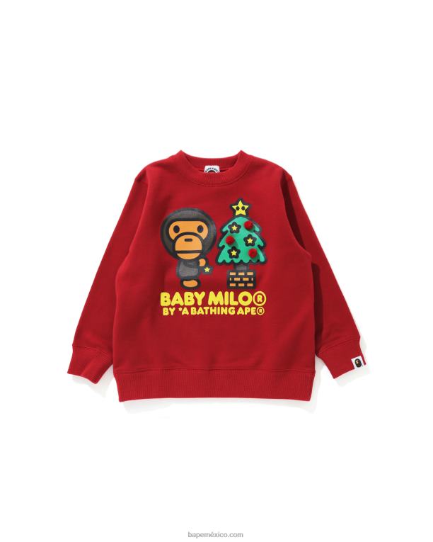 sudadera baby milo con cuello redondo y árbol de navidad niños A Bathing Ape 00RH1786 rojo brillante
