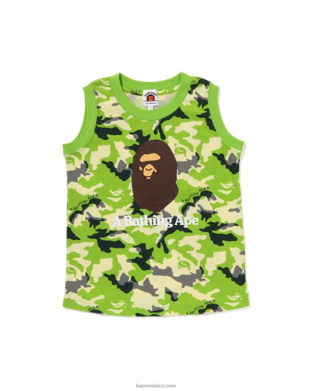 camiseta sin mangas de camuflaje Woodland niños A Bathing Ape 00RH1366 verde claro