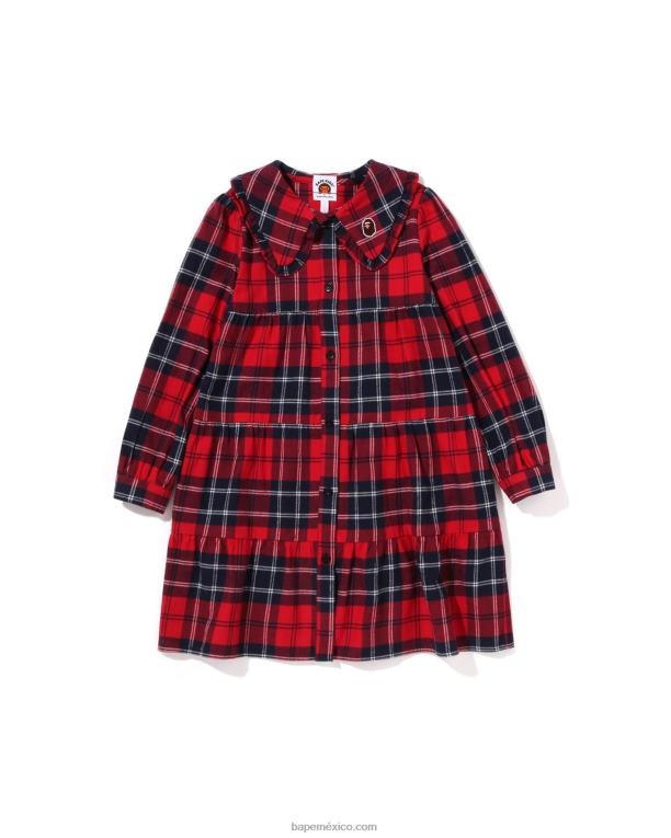 una pieza de cuello grande a cuadros niños A Bathing Ape 00RH1525 rojo brillante